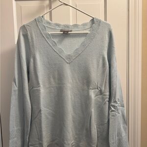 Elegant Sky Blue V-Neck cashmere Sweater